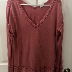 Melrose and Market Dusty Rose Long Sleeve V-Neck Top